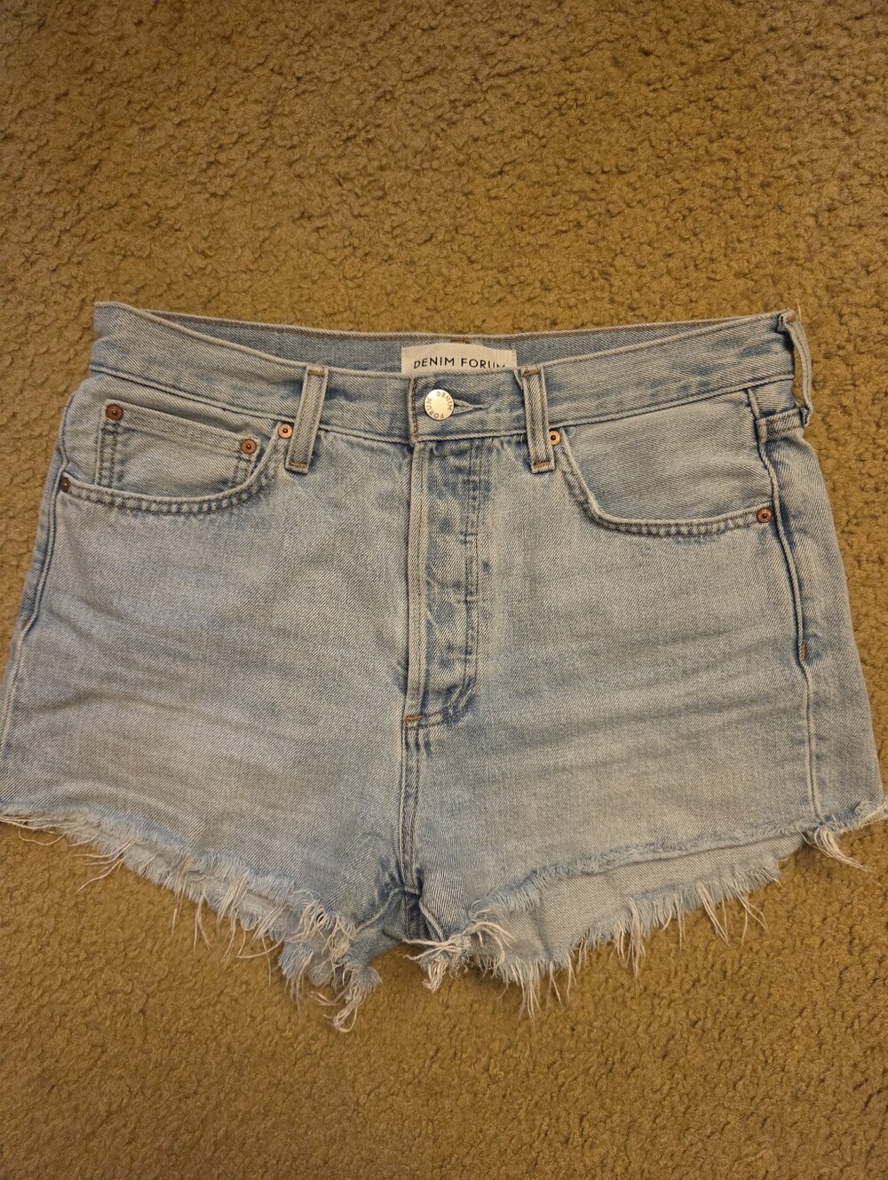 Denim Forum Light Wash High-Rise Frayed Denim Shorts